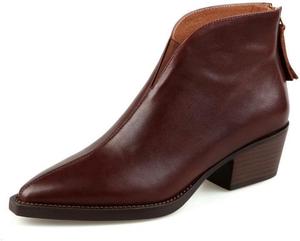 Женские ботильоны TinaCus из натуральной кожи с острым носком, вырезом V сзади, молнией сзади и низким массивным каблуком в западном стиле, Red/Brown