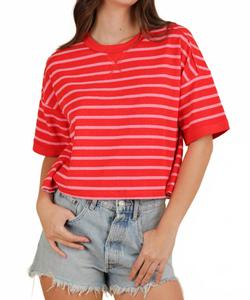 Удобный повседневный трикотажный топ свободного кроя в полоску красного цвета VERY J