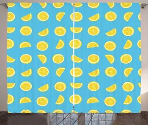 Штора ABAKUHAUS Lemon Rustic, окно "Летнее солнце", универсальная ленточная штора для гостиной с петлями и крючками, 280 x 175 см, небесно-голубой, желтый Abakuhaus