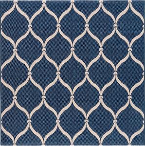 Ковер SAFAVIEH, 201 x 201 см, Washable Rug Outdoor Courtyard Collection - Navy & Beige, без линьки и легкий в уходе, идеален для патио, заднего двора, прихожей (CY6654-258)