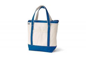 Средняя холщовая сумка-тоут с пятью карманами и застежкой-молнией Lands' End, цвет natural/beacon blue