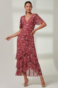 Платье макси Daleysa с рюшами внизу и сеткой Jolie Moi, красный