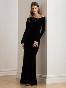 Асимметричное бархатное макси-платье Lauren Cateema Ralph Lauren, Black