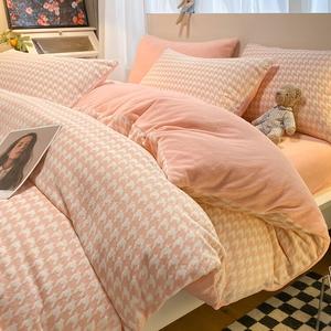 Пододеяльник MUJI с 3D-резным узором, 180х220 см, гусиная лапка/розовый