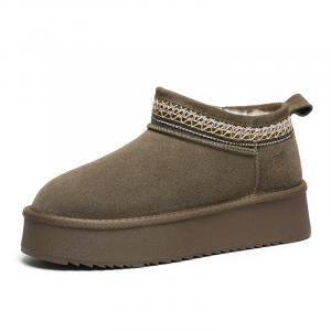 Теплые, износостойкие, увеличивающие рост, нескользящие, короткие зимние ботинки для женщин O.L, Khaki Wool