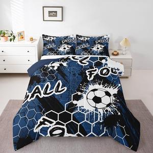 Erosebridal Комплект постельного белья King Size в футбольной тематике для детей и взрослых, сине-черный медовый геометрический принт, спортивный стиль гранж граффити, Black White Blue