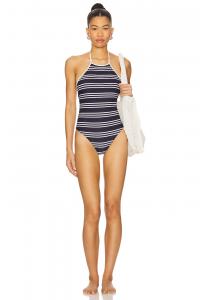 Слитный купальник на шее Weworewhat, navy & off white