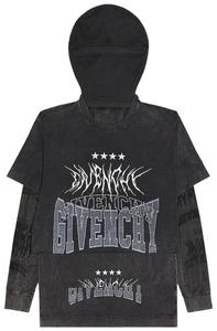 Футболка Givenchy Layered Long-Sleeve Graphic T-Shirt With Balaclava 'Grey', серый
