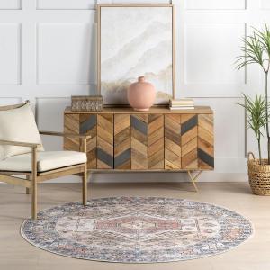 Ковер nuLOOM, 244 x 244 см, с моющейся в стиральной машине поверхностью, водонепроницаемый, устойчивый к пяткам, с противоскользящей основой для гостиной, спальни, кухни, столовой, цвет benoite peach