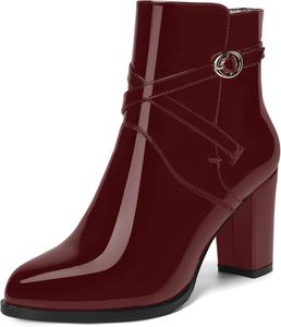 Женские модные ботильоны SKYSTERRY с закругленным носком, на высокой квадратной подошве и 8,4 см каблуке, лаковые, на каждый день, Burgundy