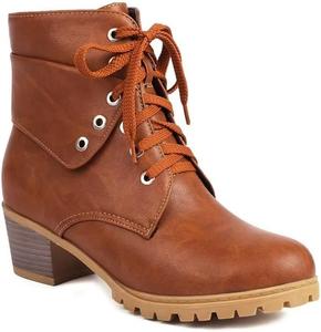 Женские ботильоны Gongxifacai на средней массивной пятке с шнуровкой в западном стиле, Tan