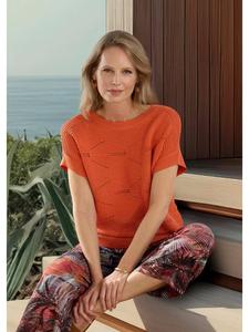 GOLDNER Хлопковый вязаный свитер с короткими рукавами оранжевого цвета