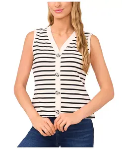 Женский кардиган без рукавов с V-образным вырезом и застежкой на пуговицы CeCe, мультиколор