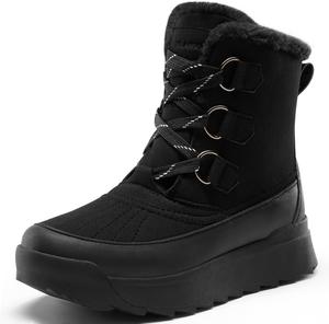 Зимние ботинки Vilanva для женщин с искусственным меховым воротником, короткие ботильоны с теплой подкладкой из микрофлиса и противоскользящей резиновой подошвой для прогулок на улице, Black