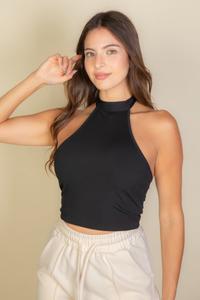 Женский топ с ребристой горловиной халтер и открытой спиной TRUEDAMES, черный