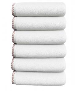 Набор из 6 полотенец для рук с декоративной каймой из быстросохнущего хлопка Linery & Co, White / rosewood