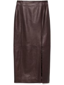 Kiton кожаная юбка миди, коричневый