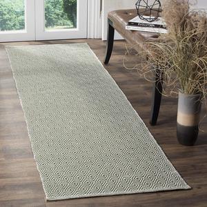 Ковер-дорожка SAFAVIEH, 69 x 244 см, Montauk Collection, Ivory & Green, ручное плоское плетение из хлопка, идеально для помещений с высокой проходимостью в гостиной, спальне (MTK515H)