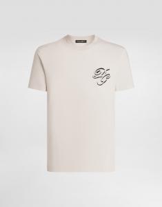Хлопковая футболка с вышивкой Dolce & Gabbana, кремовый