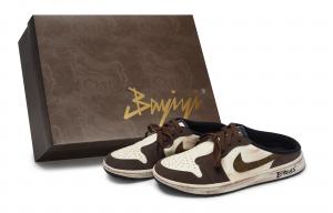 Jordan Сандалии Air 1 с закрытым носком, износостойкие, мужские, черные, бежево-коричневые