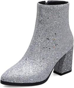 Женские ботильоны Elyffany с устойчивым каблуком, молнией, для вечеринок и выпускного, Silver