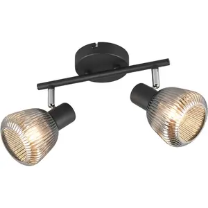 TRIO Освещение Потолочный светильник TARIFA, двухламповый потолочный спот с стеклянным абажуром, без учета 2xE14 макс. 10 Вт E14 1 шт.стеклянный абажур с рифленой поверхностью, слегка зеркальный, регулируемые споты Trio Leuchten, Schwarz matt