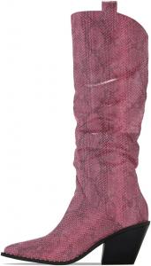 Женские классические ковбойские сапоги FSJ, до колена, на танкетке с массивным каблуком, заостренный носок, свободная посадка, сапоги до середины голени, ковбойские вестерн-сапоги, размеры 4-15 US, Pink Snakeskin