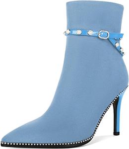 Женские ботильоны SAMMITOP, короткие сапожки с заостренным носком, стойка-кубита на высоком каблуке, модные туфли с бусинами, жемчужной пряжкой, для платья, каблук 4 дюйма