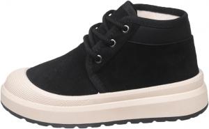 Зимние ботинки для женщин и мужчин с искусственным мехом, замшевые кожаные, теплые, водоотталкивающие, на шнуровке, с платформой, короткие повседневные термоботинки, удобные, противоскользящие, для прогулок на улице Generic, Black