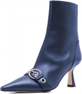 Женские ботильоны FYS с заостренным носком, невысокий каблук типа «кикуна», короткие ботинки с боковой молнией и декоративной пряжкой, модная обувь на все сезоны, размер 4-16 US, Navy