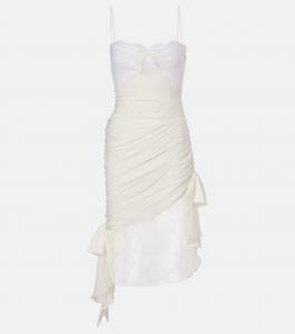 Платье миди из шелкового жоржета с кружевной отделкой Alessandra Rich, белый