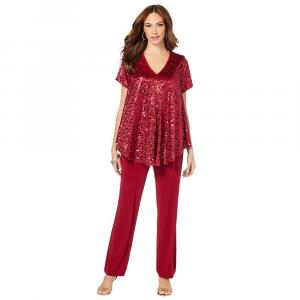 Женский комплект из туники и брюк с пайетками Roaman's больших размеров, цвет Classic Red