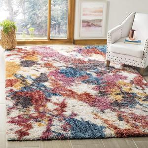 SAFAVIEH Gypsy Shag коллекция ковер 122 x 122 см - Ivory & Blue, абстрактный дизайн, не линяет и прост в уходе, идеально для помещений с высокой проходимостью в гостиной, спальне (GYP521B)