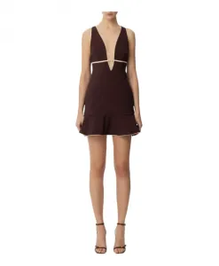 Элегантное женское платье из смешанных тканей Elisabetta Franchi, коричневый