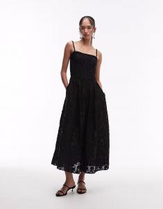 & Other Stories Платье миди с 3D-цветочным принтом и V-образным вырезом на талии, черное