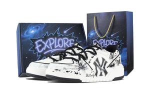 MLB Чанки лайнер баттерфляй дэнсинг устойчивые к истиранию лоу топ скейтборд кроссовки унисекс черно-белые белые, цвет White