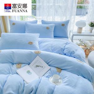 Fuanna Пододеяльник 150х200 см из молочного вельвета и искусственного меха, двусторонний, цвет Mengzai-Tianlan