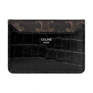 CELINE Триумф холщовый кожаный визитник мужской черный