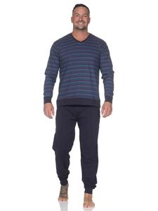 NORMANN Пижамный комплект с длинными рукавами, манжетами и полосками, темно-синего цвета