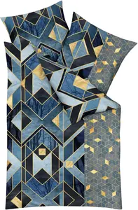 Комплект постельного белья JACK by Kaeppel Mako Satin с цифровой печатью, 2 предмета, цвет: Haru Graphic Sapphire Blue Black Sand, размер: 155 x 220 см Jack