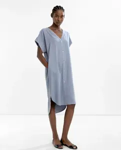 Короткий рукав миди платье-рубашка в однотонном цвете Parfois, светло-голубой
