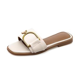 Женские сандалии-слайдеры с резиновой подошвой и металлическим покрытием, устойчивые к истиранию TATAYA, Apricot