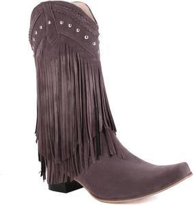 Женские ковбойские сапоги VULTRO до середины голени с кисточкой и заклепанным квадратным носком, с ретро-блоковым каблуком, ботильоны, Grey