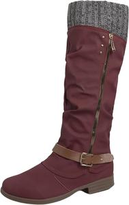 Женские сапоги до колена с широким голенищем, низким плоским каблуком, зимние, с боковой молнией и пряжками, ботинки для верховой езды, сапоги средней длины, армейские, мотоциклетные, для улицы Kvotuu, красный