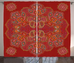 Штора ABAKUHAUS Red Mandala Rustic с персидским узором пейсли для спальни, присборенная тесьма с петлями и крючками, 280 x 225 см, бордовый, белый и синий Abakuhaus