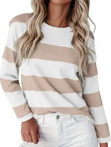 Полосатый осенний свитшот для женщин 2025 с длинным рукавом и круглым вырезом, оранжевый и белый