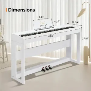 Цифровое домашнее фортепиано GDP-104 с 88 клавишами, полностью взвешенное | Bluetooth MIDI, система из 3 педалей, встроенные динамики, белое покрытие - готово для студии и начинающих OEM