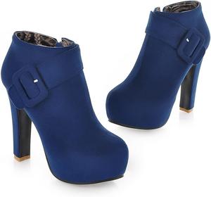 Сексуальные женские ботильоны на высоком каблуке с круглым носком, платформой, замшевые, с боковой молнией, на массивном каблуке, на щиколотку, для свадьбы, вечеринки, под платье WOkismD, 35 Blue