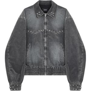 Куртка с застёжкой-молнией и декоративными клёпками WE11DONE, серый