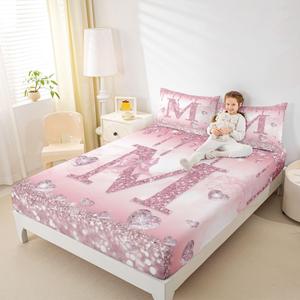 Erosebridal Комплект постельного белья M с розовыми бантами и монограммой в стиле кокет, Pink M